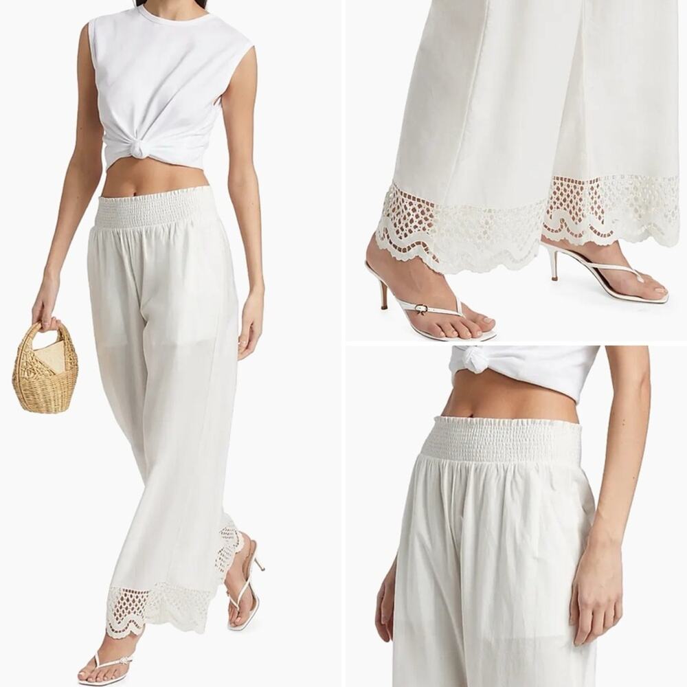 Rails $178 Henrik White Cotton Scalloped CutOut Hem Pants Small EUC